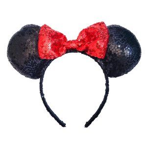 Disney Minnie Ears Mickey Mouse Classic Red Sequin Black Headband